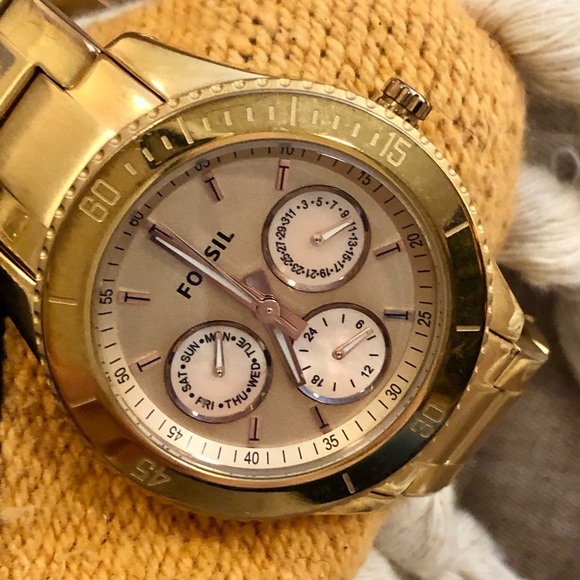 Fossil Stella Stainless Steel Gold Chronograph Wrist Watch - Picture 7 of 10